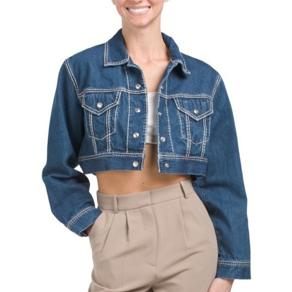 RE/DONE Cropped oversized topstitched denim jacket (oversized)